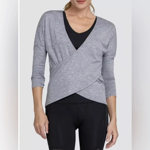 Tail‎ Gray Athletic Victoria Top Frosted Heather Wrap Long Sleeve Athletic Top L - Picture 1 of 9